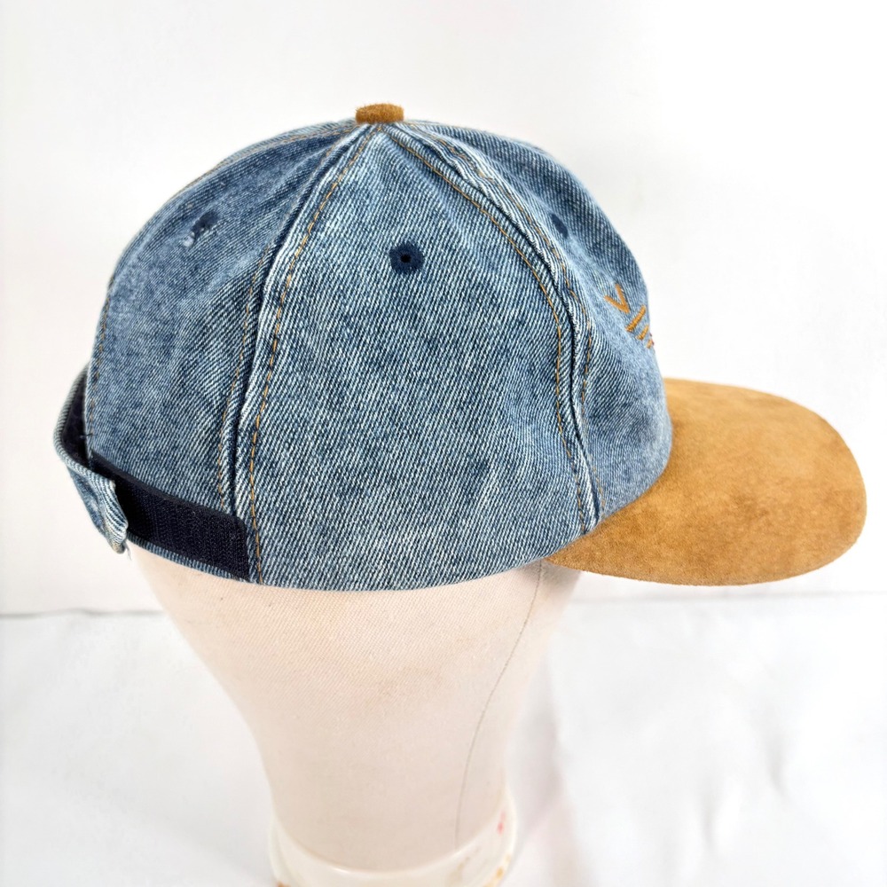 Vintage 90s Vail Colorado Hat Blue Denim Brown Suede Brim Cap Color Block Acid W - Picture 2 of 9